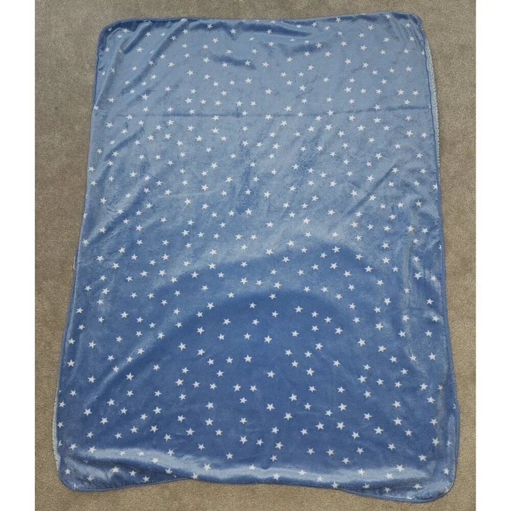 Cloud Island Blue White Stars Baby Blanket Fleece Sherpa Soft